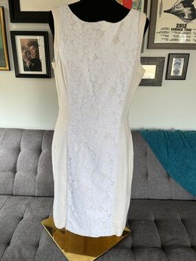 Lilly Pulitzer "Idola" White Lace-Panel Sheath Midi Dress size 12